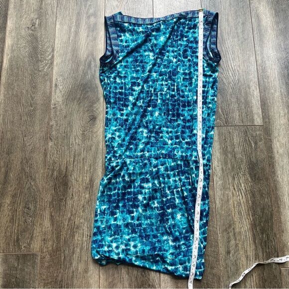 BCBGMaxAzria Womens Tunic Top Size Small Cyan Combo Draped Blue Multi Sleeveless - Picture 5 of 8